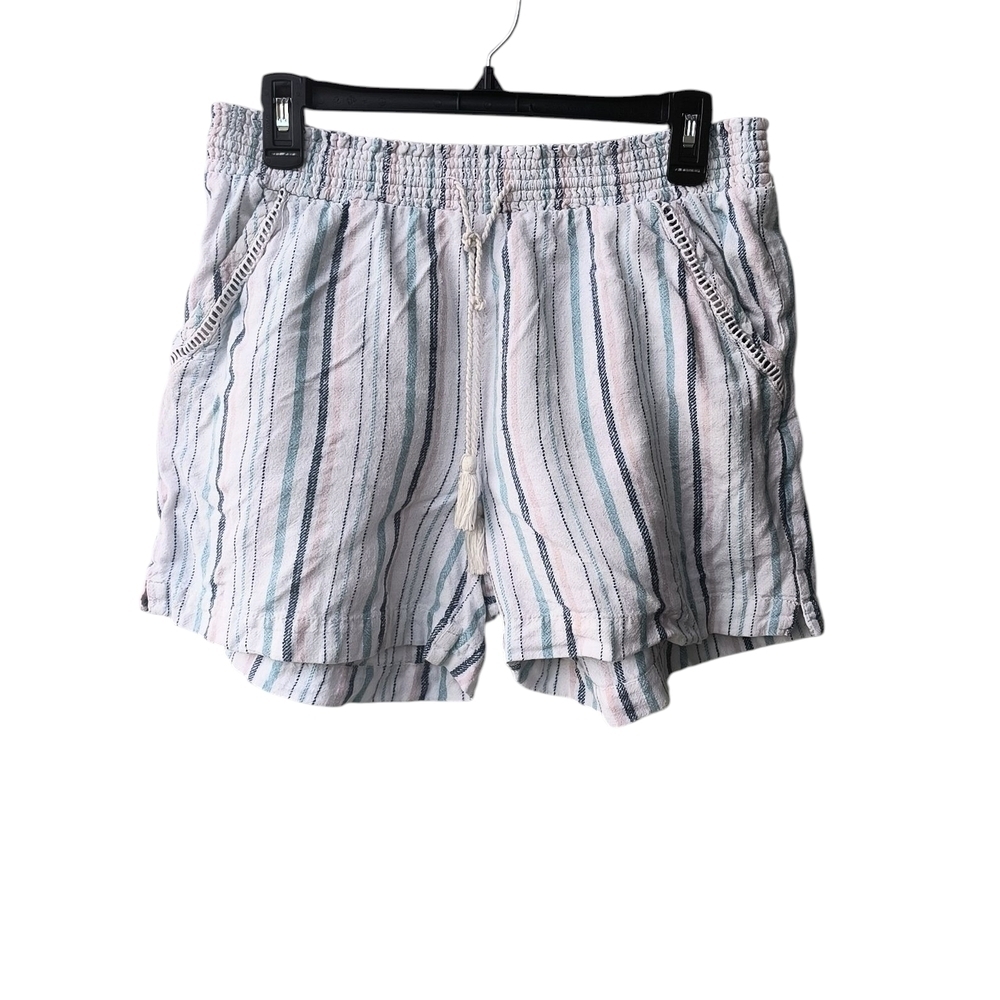 Briggs Women's Linen Blend Coastal Lagenlook Drawstring Stretch Waist Shorts L
